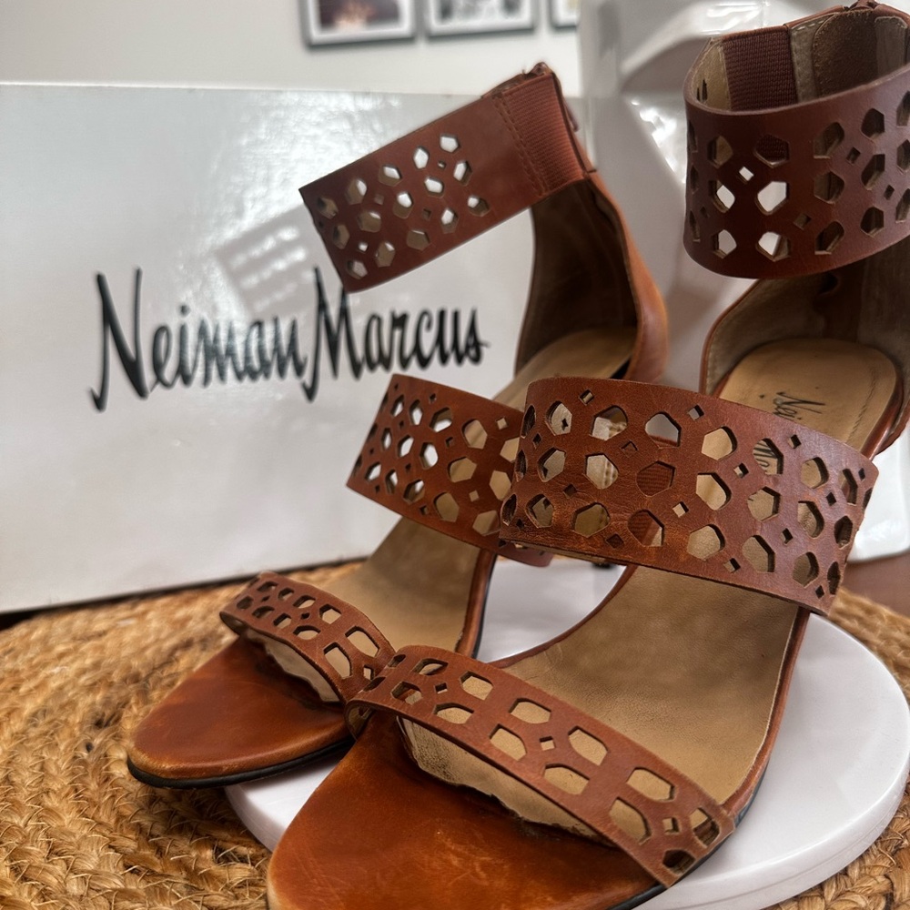 Neiman Marcus Brown Sandals with Elegant Cut-Out Straps